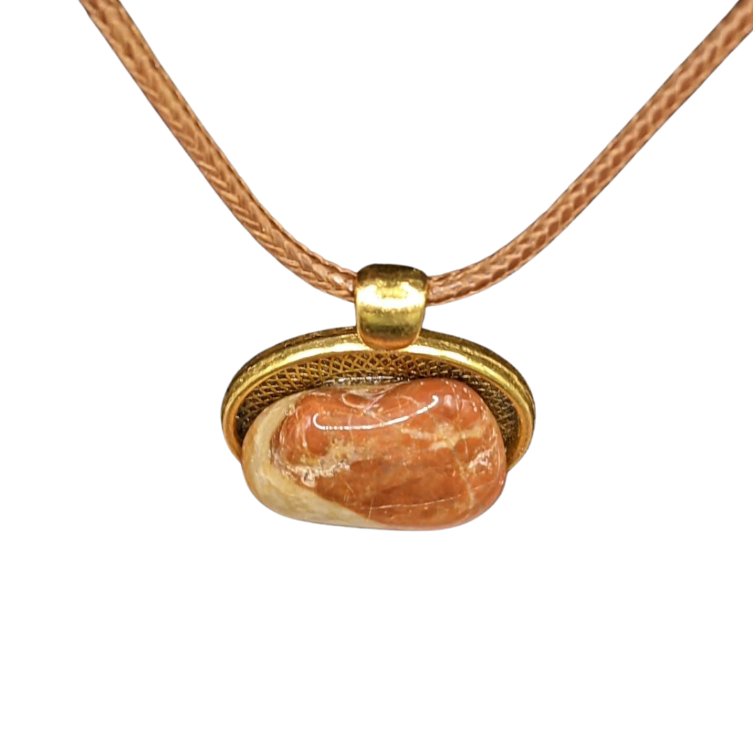 Agate Necklace with Bronze Sacred Geometry Frame