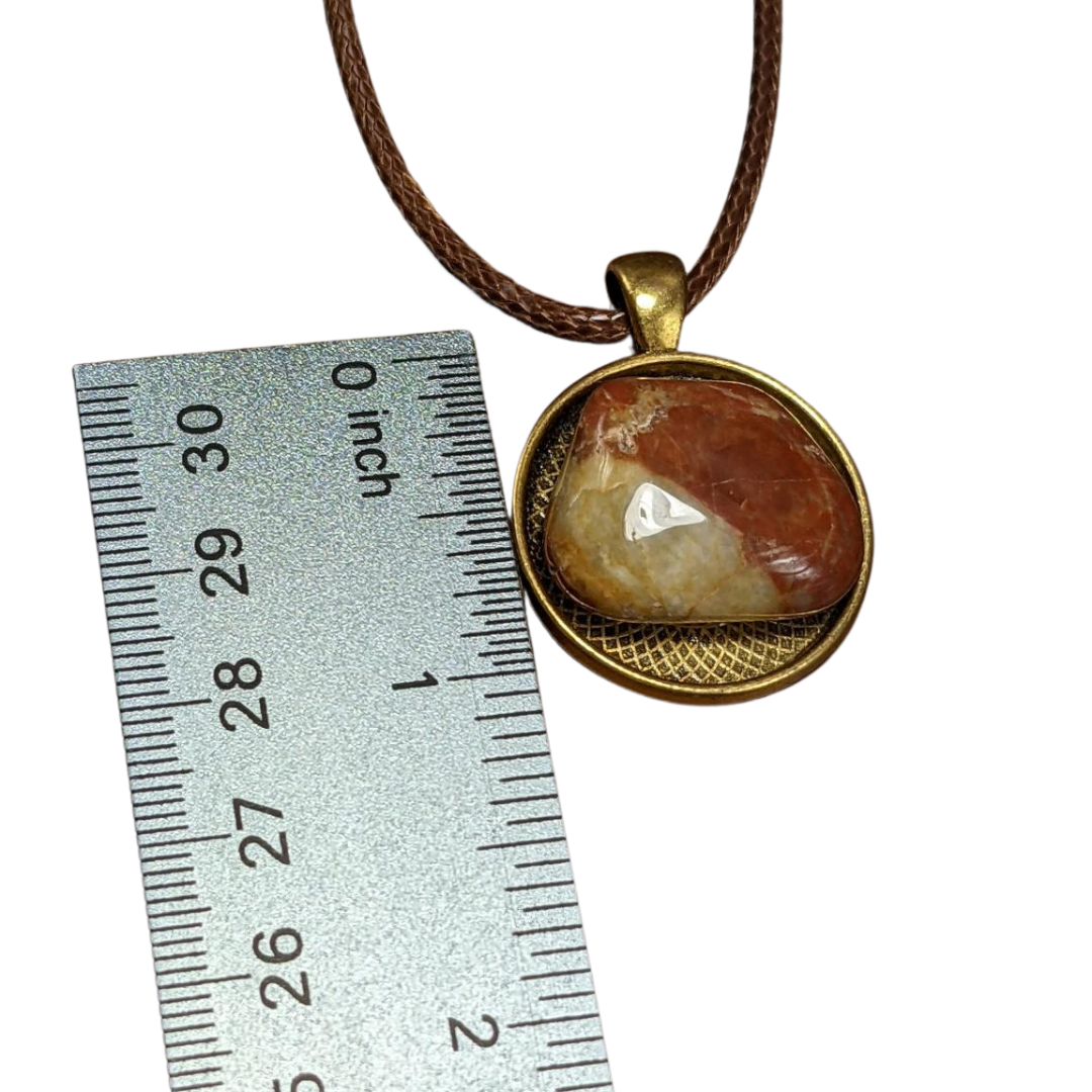 Agate Necklace with Bronze Sacred Geometry Frame