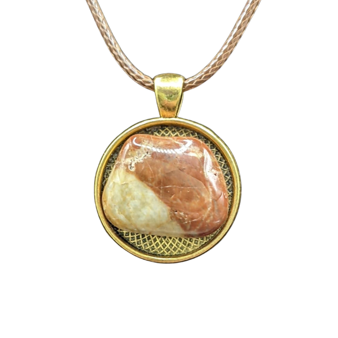 Agate Necklace with Bronze Sacred Geometry Frame